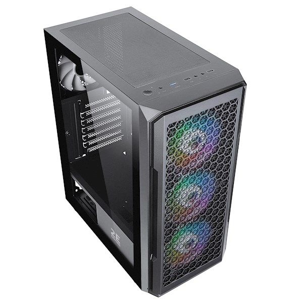 2E GAMING Computer case HEXAGON (G338) MidT,2xUSB2.0,1xUSB3.0, 1x120+3x120ARGB ,TG (side panel),without PSU,black