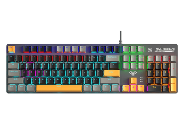 Keyboard: AULA S500 Zoned RGB Wired Mechanical Gaming Keyboard Black/Grey/Yellow (Blue switch)