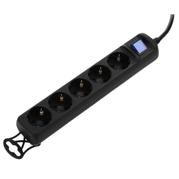 2E power strip 5XSchuko switch, 3G*0.75mm2, 3m, Black