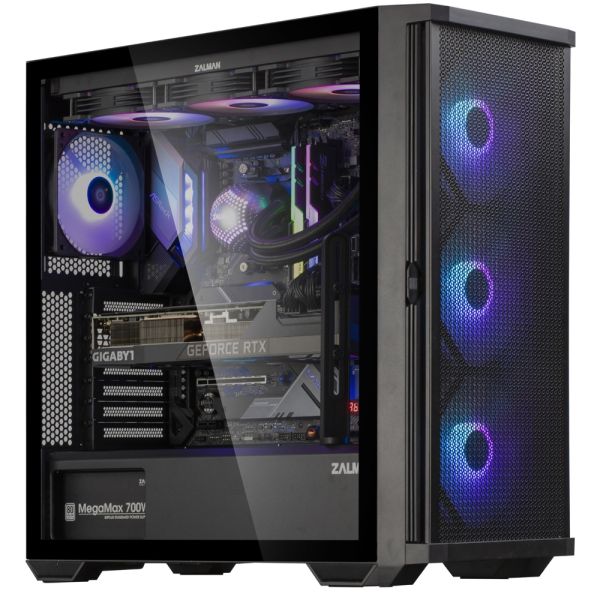 Zalman PC case Z10 Plus without PSU, 2xUSB3.0, 1xUSB Type-C, 3x140mm ARGB, 1x120mm ARGB, VGA 395mm, LCS ready, TG Side Panel, EATX, black