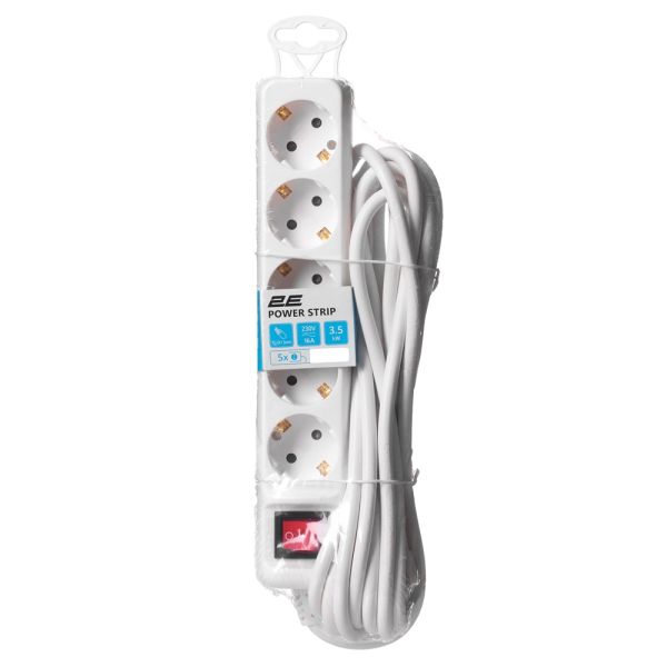 Power strip 2E 5XSchuko switch, 3G*1.5mm2, 5м, white