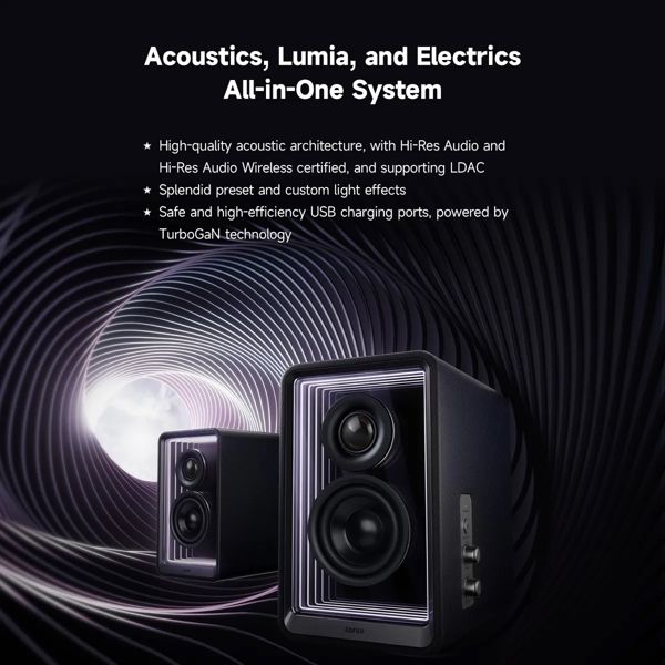 Speaker Edifier QR65, 70W, Bluetooth, USB, USB-C, AUX, Speaker With GaN Charger, Black
