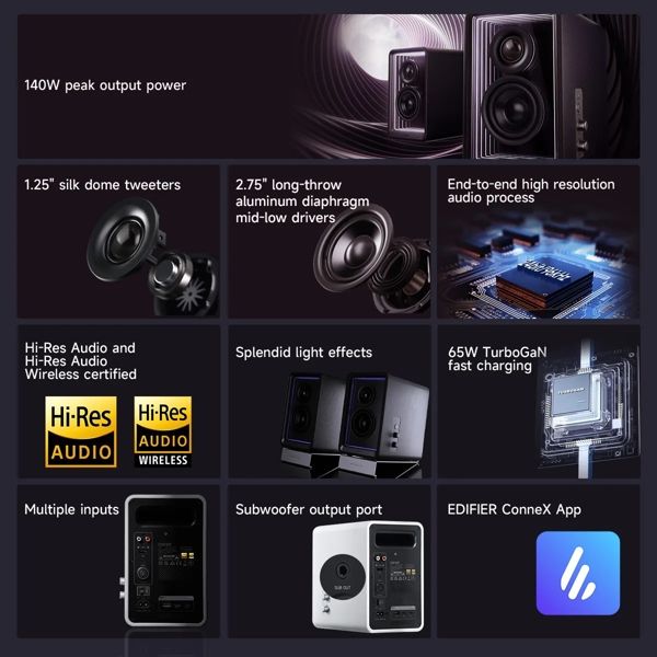 Speaker Edifier QR65, 70W, Bluetooth, USB, USB-C, AUX, Speaker With GaN Charger, Black