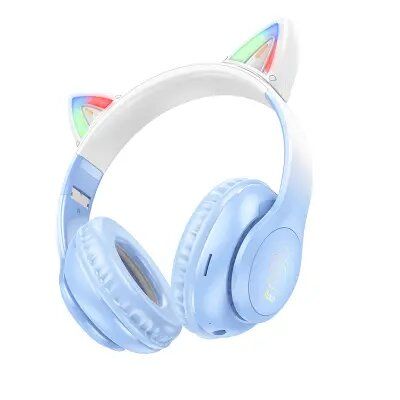 Wireless Headphone/ Hoco/ Hoco W42 Cat ears BT headphones crystal blue