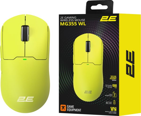 2E GAMING Mouse MG355 WL, RGB, USB-A/WL, yellow