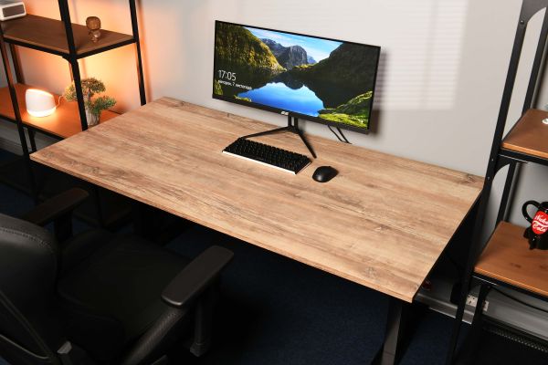 2E Computer Desk CE150WOLD, height 62-128cm, electric motor, tabletop 150 75cm (aged wood), metal base (black)