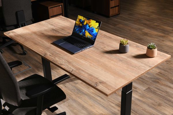 2E Computer Desk CE150WOLD, height 62-128cm, electric motor, tabletop 150 75cm (aged wood), metal base (black)