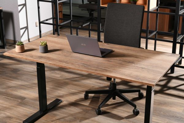 2E Computer Desk CE150WOLD, height 62-128cm, electric motor, tabletop 150 75cm (aged wood), metal base (black)