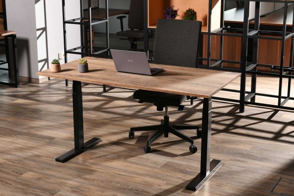 2E Computer Desk CE150WOLD, height 62-128cm, electric motor, tabletop 150 75cm (aged wood), metal base (black)