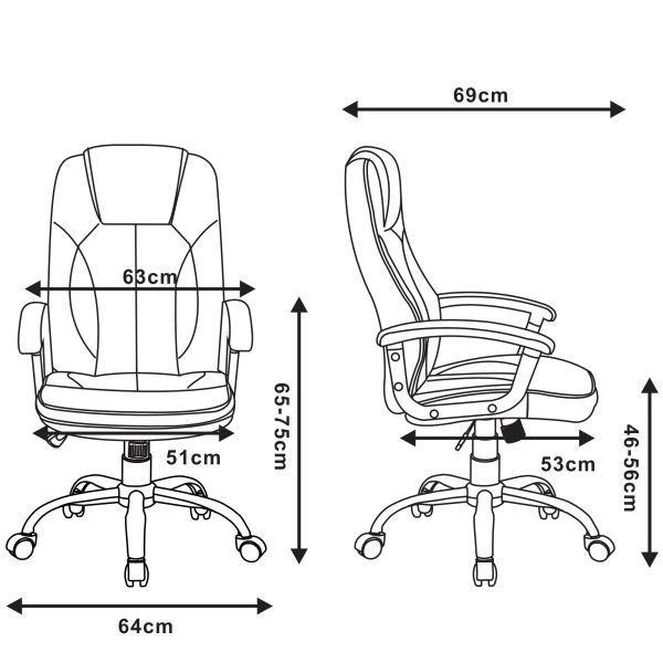 2E Office Chair OC135, PU leather, fixed armrests, black