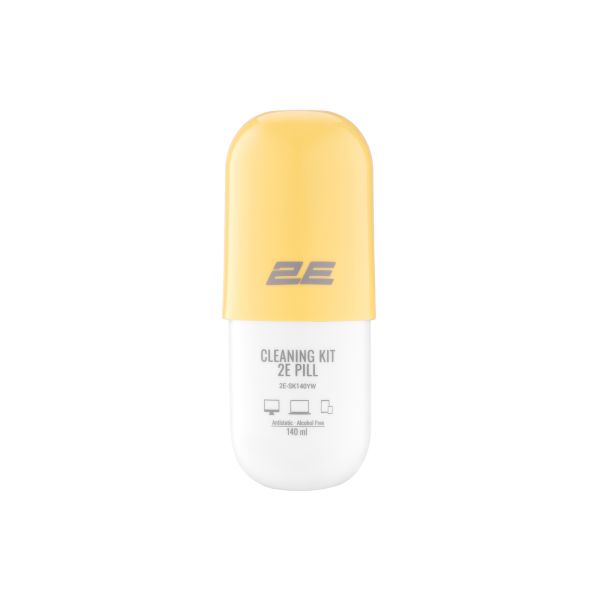 2E Cleaning kit PILL for office equipment (liquid 140ml, whipe 20cm), white-yellow