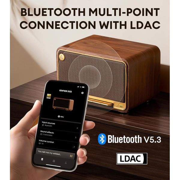 Speaker Edifier D32, 60W, Bluetooth, USB-C, AUX, Speaker, Brown