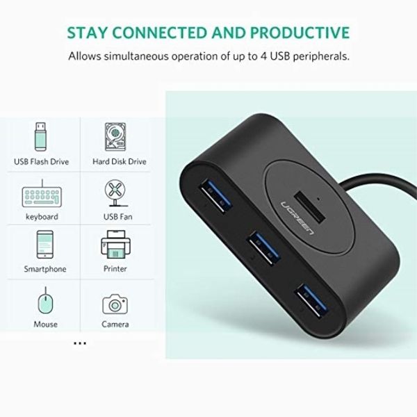 USB hub UGREEN CR113 (20291) NEW USB 3.0 4 Ports Hub with 2.0 OTG Black 1M
