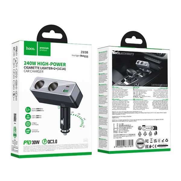 Hoco Z65B Smart dual cigarette lighter(PD48W/1A1C) car charger