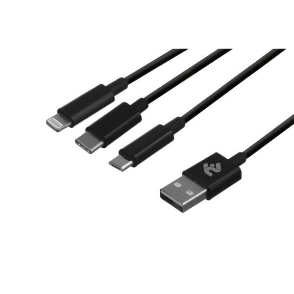 Cable 2E USB 3 in 1 Micro/Lightning/Type C, 5V/2.4A, Black,1.2m
