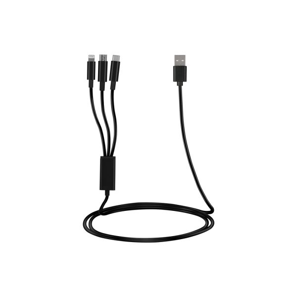 Cable 2E USB 3 in 1 Micro/Lightning/Type C, 5V/2.4A, Black,1.2m