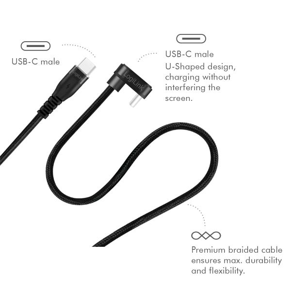 Cable: Logilink CU0190 USB Type-C Gaming Cable with U-Shaped Plug 1m 60w