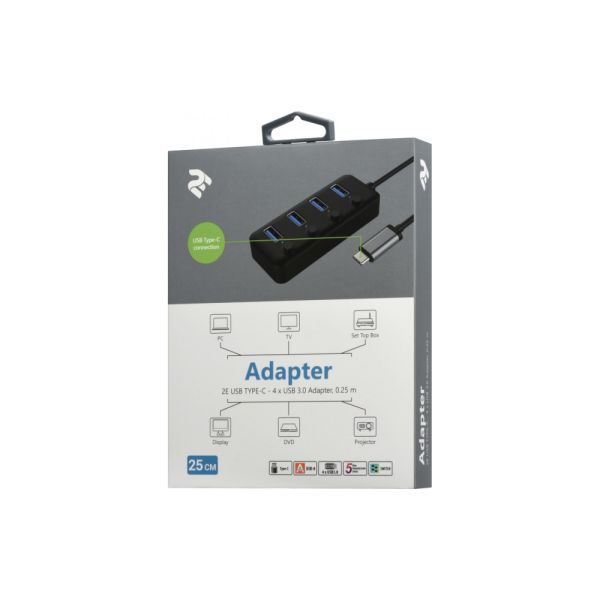 2E Adepter  USB-C to 4xUSB3.0 A Hub with switch, 0.25m