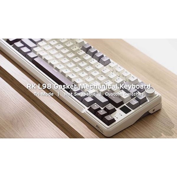 Royal Kludge RK L98 RGB Mechanical Keyboard, Cream Switch, Hot Swappable, Wireless, Type-C, Bluetooth, 2.4GHz, Sandalwood Brown