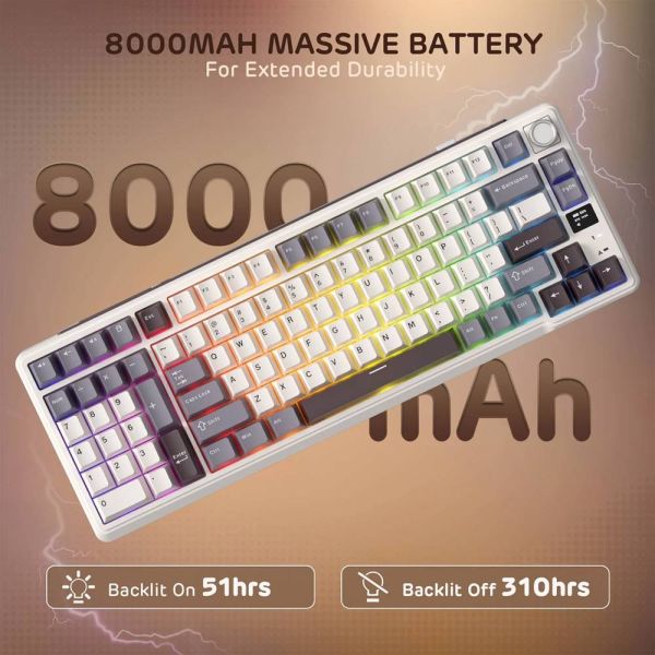 Royal Kludge RK L98 RGB Mechanical Keyboard, Cream Switch, Hot Swappable, Wireless, Type-C, Bluetooth, 2.4GHz, Sandalwood Brown