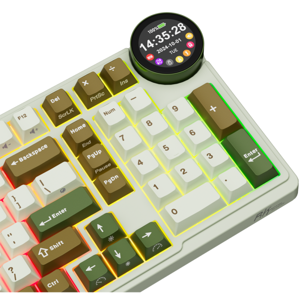 Royal Kludge RK N99 RGB Mechanical Keyboard, Cream Switch, Hot Swappable, Wireless, USB, Bluetooth, 2.4GHz, Palm Green