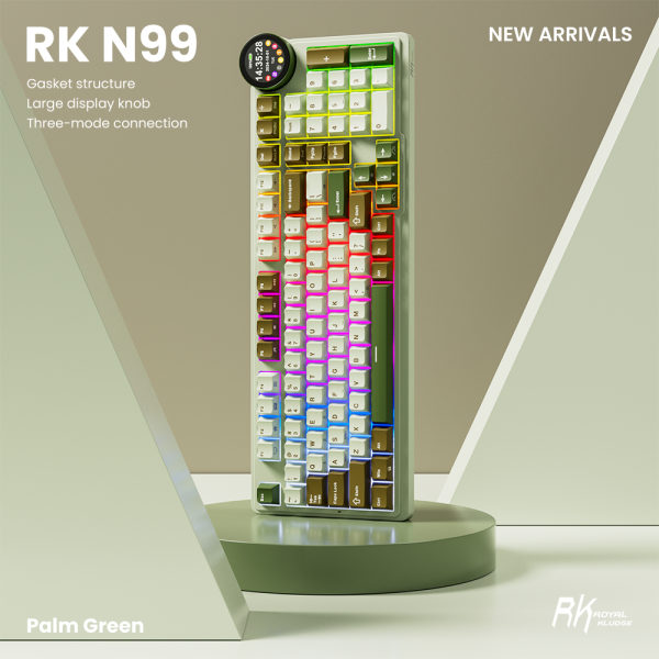 Royal Kludge RK N99 RGB Mechanical Keyboard, Cream Switch, Hot Swappable, Wireless, USB, Bluetooth, 2.4GHz, Palm Green