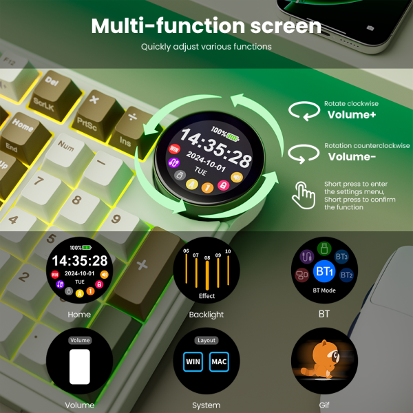 Royal Kludge RK N99 RGB Mechanical Keyboard, Cream Switch, Hot Swappable, Wireless, USB, Bluetooth, 2.4GHz, Palm Green