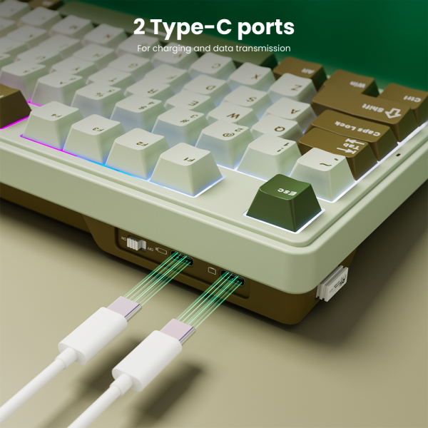 Royal Kludge RK N99 RGB Mechanical Keyboard, Cream Switch, Hot Swappable, Wireless, USB, Bluetooth, 2.4GHz, Palm Green