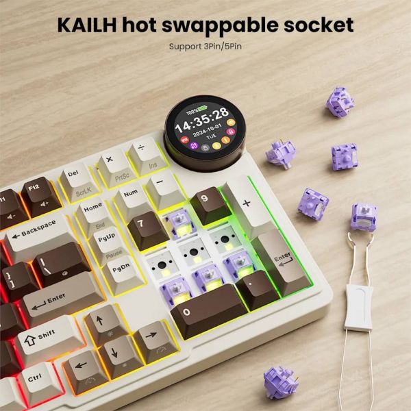 Royal Kludge RK N99 RGB Mechanical Keyboard, Violet Switch, Hot Swappable, Wireless, USB, Bluetooth, 2.4GHz, Mocha Grey