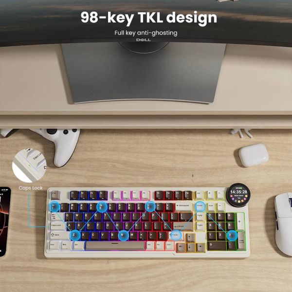 Royal Kludge RK N99 RGB Mechanical Keyboard, Violet Switch, Hot Swappable, Wireless, USB, Bluetooth, 2.4GHz, Mocha Grey