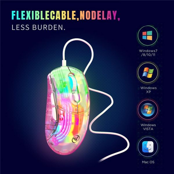 Transparent Gaming Mouse Wired Computer Mice with 13 RGB Light Modes