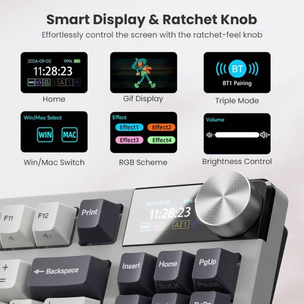 Royal Kludge RK S85 RGB Mechanical Keyboard, Cloud Switch, Hot Swappable, Wireless, Type-C, Bluetooth, 2.4GHz, White Night
