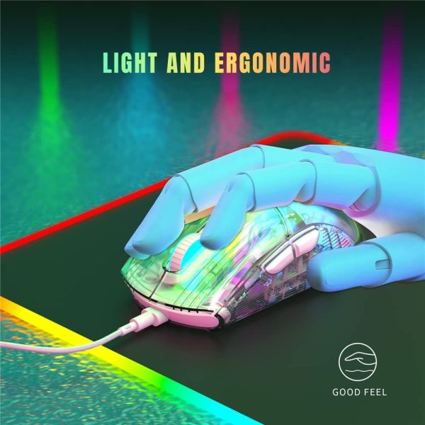 Transparent Gaming Mouse Wired Computer Mice with 13 RGB Light Modes