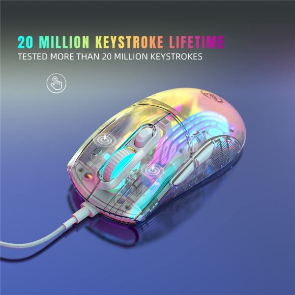 Transparent Gaming Mouse Wired Computer Mice with 13 RGB Light Modes