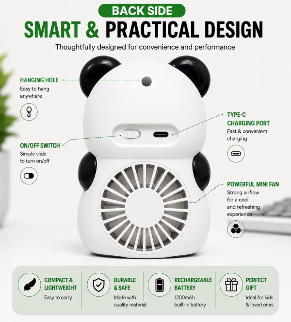 Panda Night Lamp with Mini RGB Fan