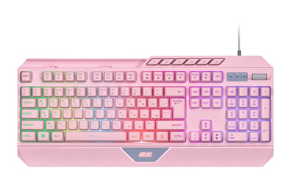2E GAMING Membrane keyboard KG315 110key, USB-A, EN/RU, RGB, pink