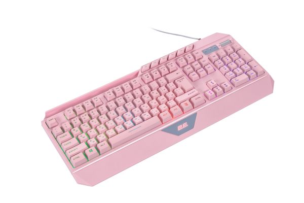2E GAMING Membrane keyboard KG315 110key, USB-A, EN/RU, RGB, pink