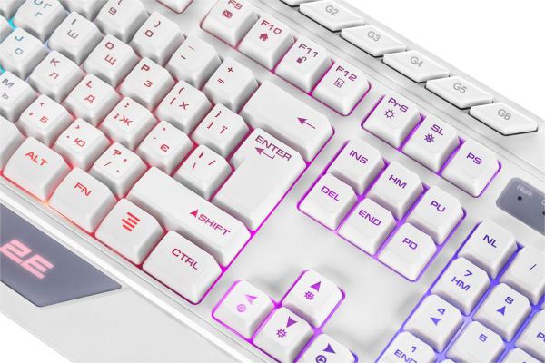 2E GAMING Membrane keyboard KG315 110key, USB-A, EN/RU, RGB, white