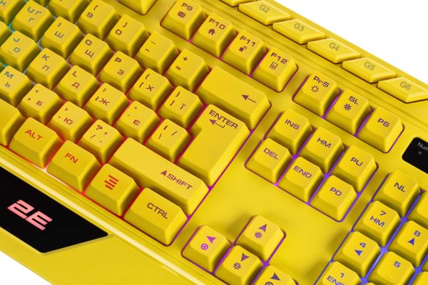 2E GAMING Membrane keyboard KG315 110key, USB-A, EN/RU, RGB, yellow