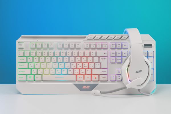 2E GAMING Membrane keyboard KG315 110key, USB-A, EN/RU, RGB, white