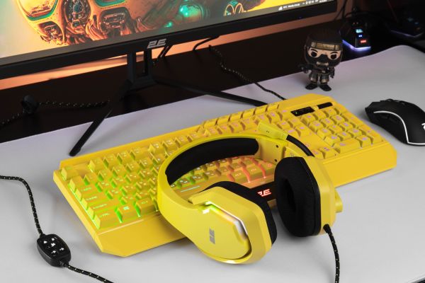 2E GAMING Membrane keyboard KG315 110key, USB-A, EN/RU, RGB, yellow
