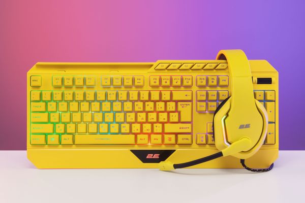 2E GAMING Membrane keyboard KG315 110key, USB-A, EN/RU, RGB, yellow