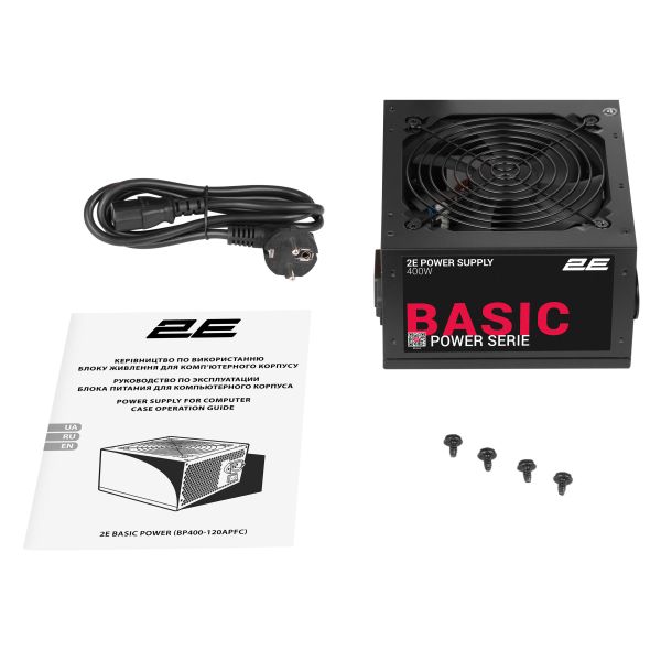 2E PSU BASIC POWER (400W), 80%, 120mm, 1xMB 24pin(20+4), 1xCPU 8pin(4+4), 3xMolex, 4xSATA, 1xPCIe 8pin(6+2)