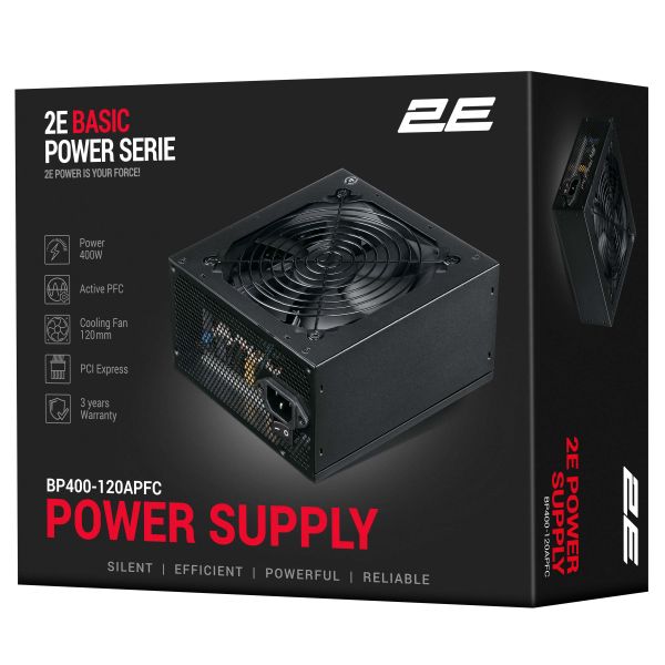 2E PSU BASIC POWER (400W), 80%, 120mm, 1xMB 24pin(20+4), 1xCPU 8pin(4+4), 3xMolex, 4xSATA, 1xPCIe 8pin(6+2)