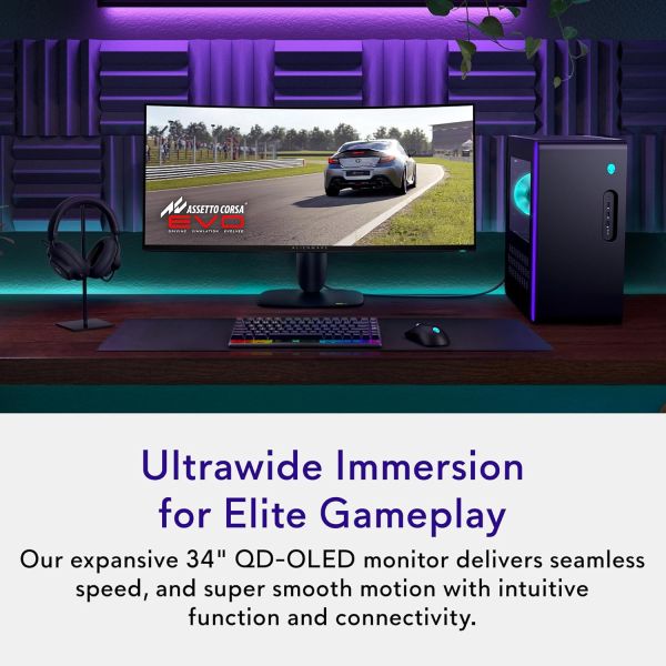 DELL Monitor 34" AW3425DW ALIENWARE 2xHDMI, DP, USB, QD-OLED, 3440x1440, 21:9, 240Hz, 0.03ms, DCI-P3 99.3%, CURVED, G-SYNC, FreeSync, AdaptiveSync, HAS, HDR TrueBlack 400
