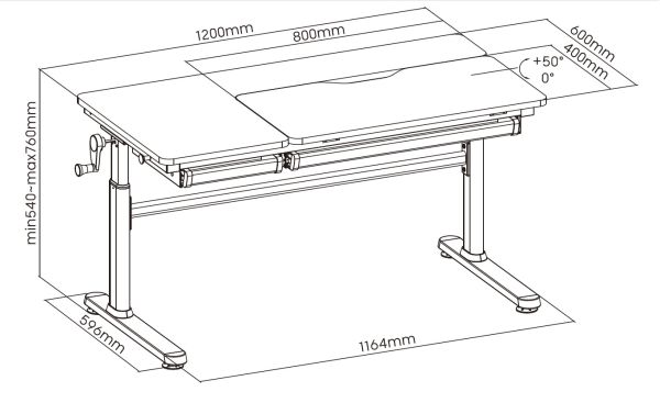 2E Computer table CE301K-MECHANIC, height adjustment, mechanical, 54/76х120x60cm, white