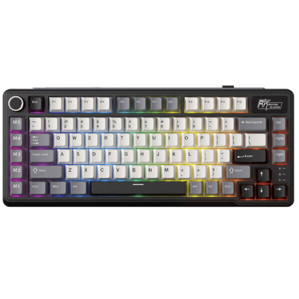 Royal Kludge RK L75-KB-XW RGB Mechanical Keyboard, Beige Switch, Hot Swappable, Wireless, Type-C, Bluetooth, 2.4GHz, Knight Black