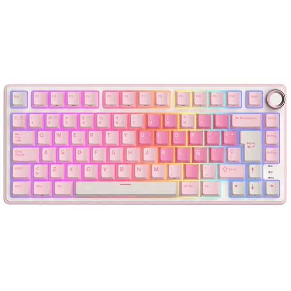 Royal Kludge RK R75-PM-XH RGB Mechanical Keyboard, Cream Switch, Hot Swappable, Wired, USB, Pink Melody