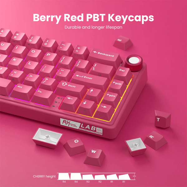 Royal Kludge RK R65-BR-XH RGB Mechanical Keyboard, Cream Switch, Hot Swappable, Wired, USB, Berry Red