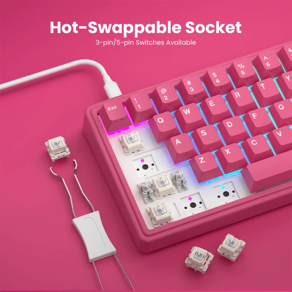 Royal Kludge RK R65-BR-XH RGB Mechanical Keyboard, Cream Switch, Hot Swappable, Wired, USB, Berry Red